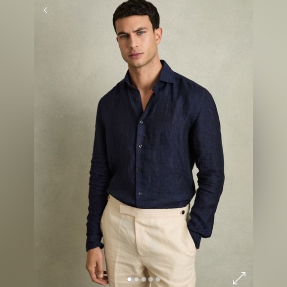 REISS RUBAN LINEN BUTTON THROUGH SHIRT
COLOR: NAVY - Picture 1 of 3